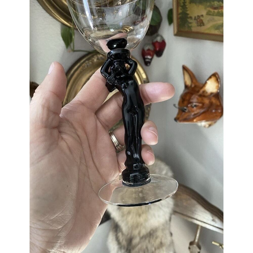 Vintage Cambridge Glass Co #3011 Black Statuesque Nude Stem Cocktail Glasses (3) - Picture 4 of 9